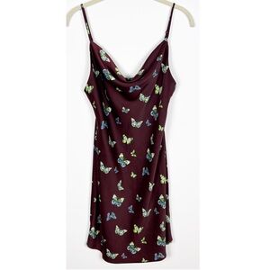 Urban Outfitters UO Mallory butterfly print cowl neck mini slip dress Satin